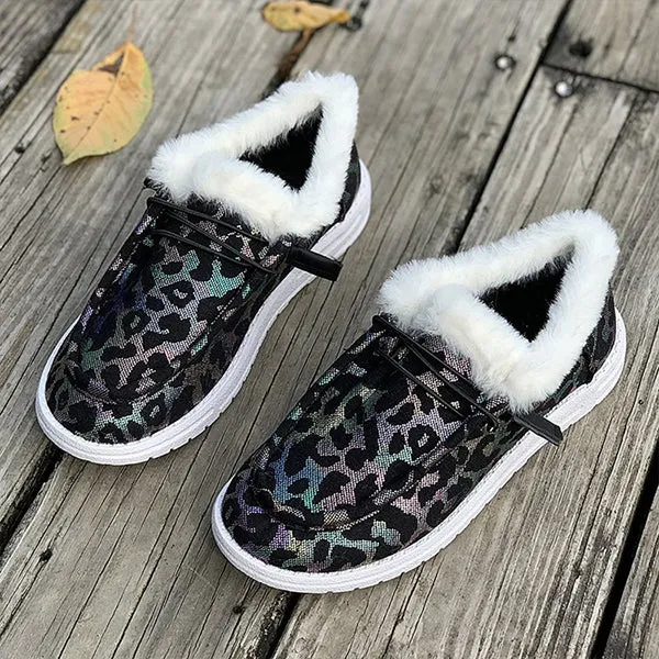 Women's Christmas Snowflake Plush Flat Cotton Shoes 28822227S