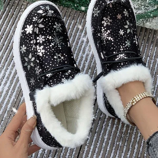 Women's Christmas Snowflake Plush Flat Cotton Shoes 28822227S