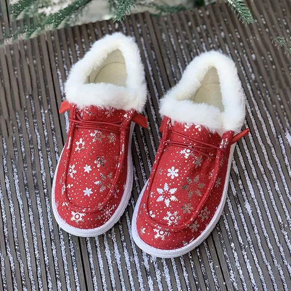 Women's Christmas Snowflake Plush Flat Cotton Shoes 28822227S
