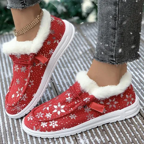 Women's Christmas Snowflake Plush Flat Cotton Shoes 28822227S