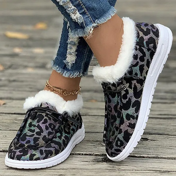 Women's Christmas Snowflake Plush Flat Cotton Shoes 28822227S