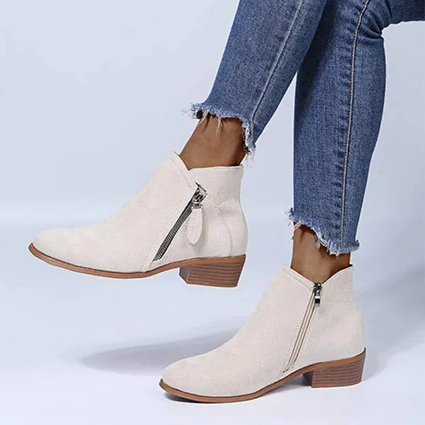 Women'S Chunky Heel Side Zip Ankle Boots 02413941
