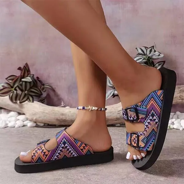 Women's Ethnic Pattern Thick Soled Beach Slippers 10140060S