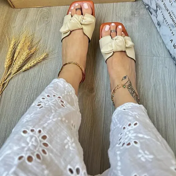 Women's Fashion Flat Square Toe Bow Beach Slippers 04427605S
