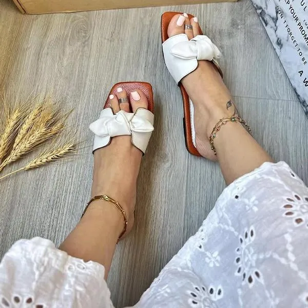 Women's Fashion Flat Square Toe Bow Beach Slippers 04427605S