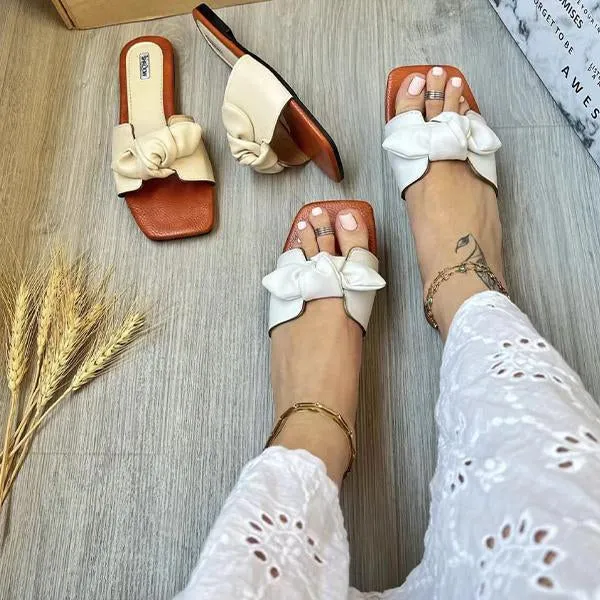 Women's Fashion Flat Square Toe Bow Beach Slippers 04427605S