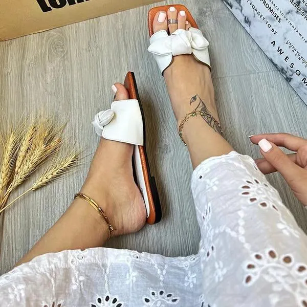 Women's Fashion Flat Square Toe Bow Beach Slippers 04427605S