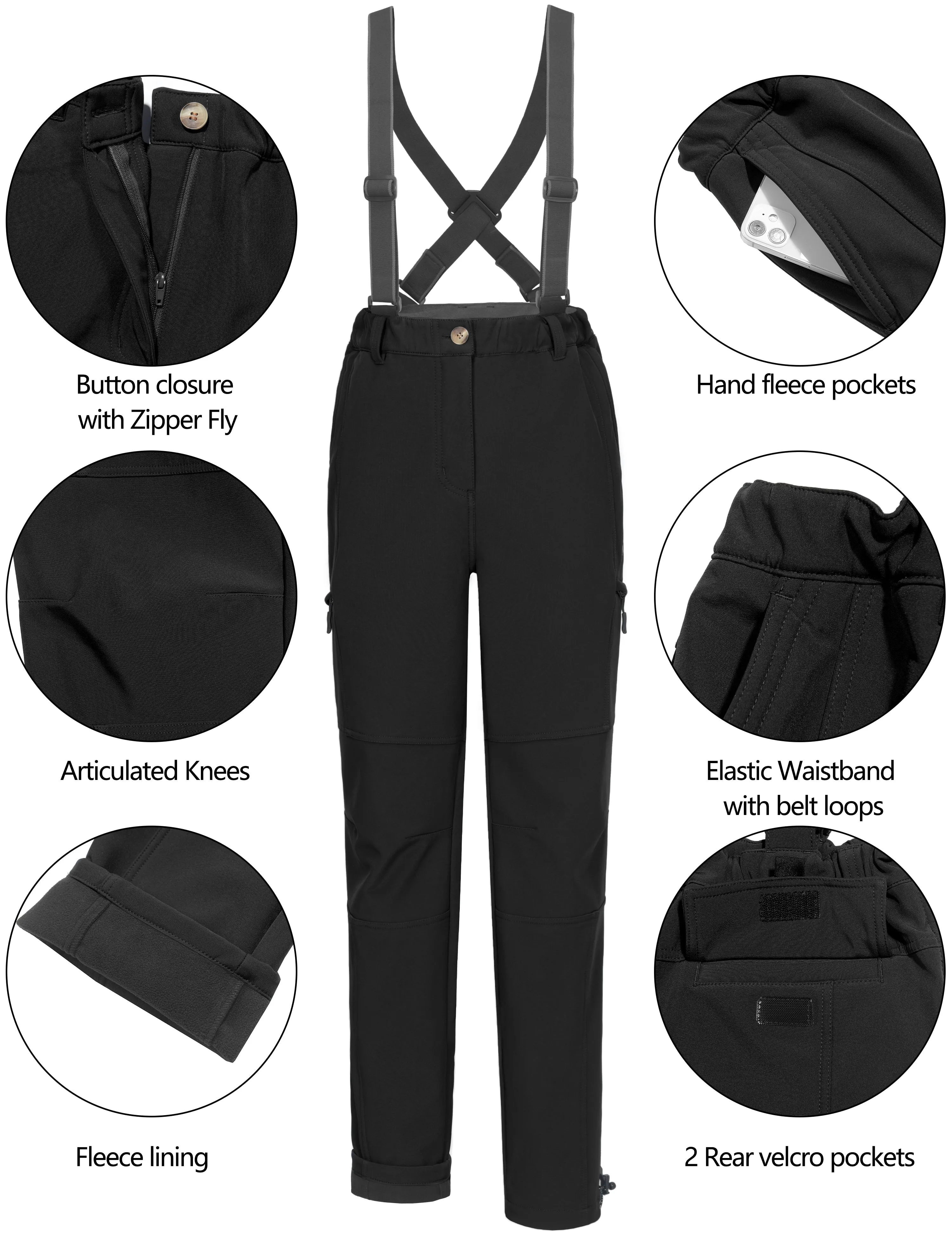 Women's Ski Bibs Insulated Water Resistant Windproof Snow Pants with Adjustable Suspenders