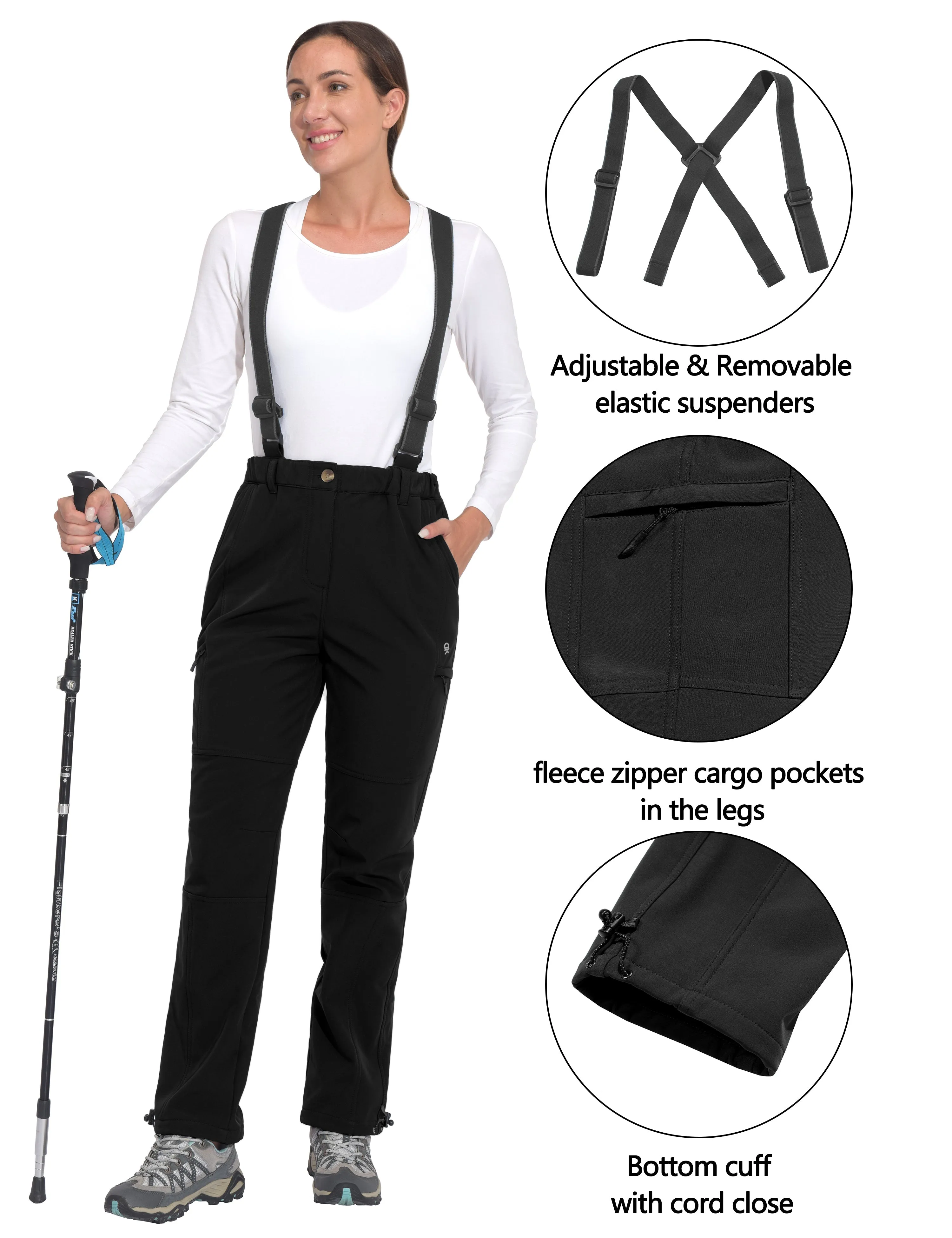 Women's Ski Bibs Insulated Water Resistant Windproof Snow Pants with Adjustable Suspenders